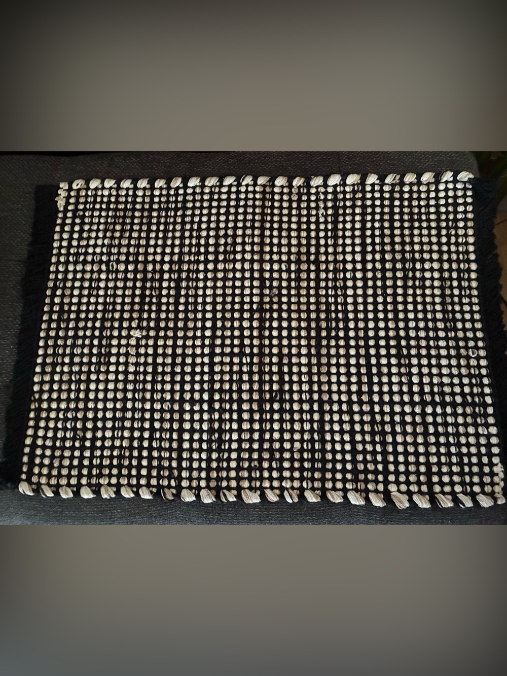 Four Crate & Barrel Simone Placemats Cotton & Jute Colors: Black, Beige & Cream
